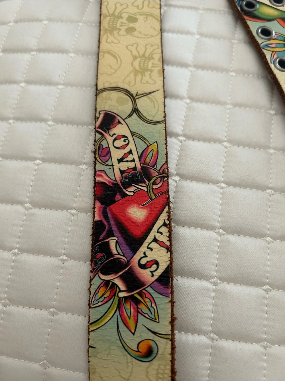 Ed Hardy Cream Belt with Red and Black Tattoo